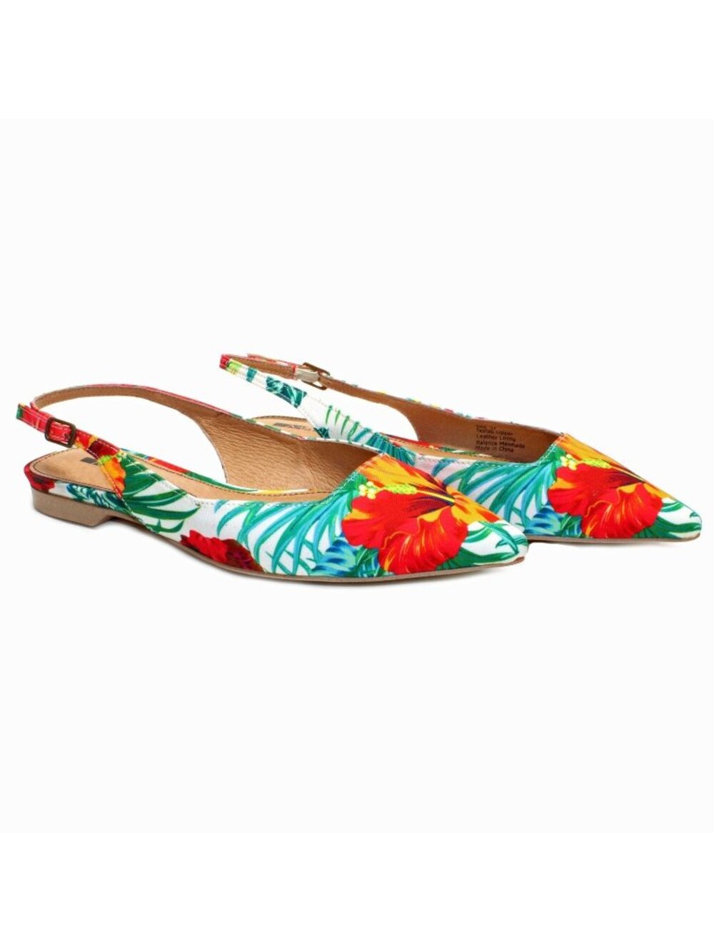 Matiko Lori Sling Back Shoes Hawaiian Print Pointed Toe Flats Size 37 US 5.5-6